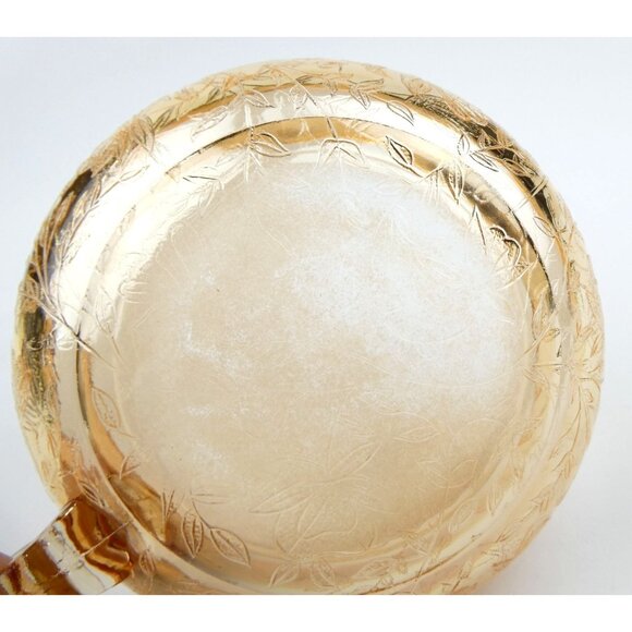 Jeanette Floragold Vintage Iridescent Amber Leaf Pattern Glass Bowl With Handle - Picture 6 of 15